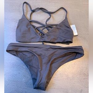 L*Space dark gray bikini set bitsy super cheeky cut/top XS NWOT